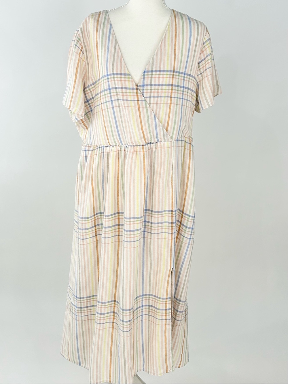 Madewell Clara Midi Dress XL Linen Blend Plaid Faux Wrap Pockets